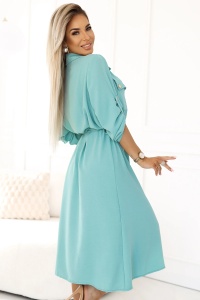 Rochie camasa midi cu nasturi si cravate aurii - menta - Img 4