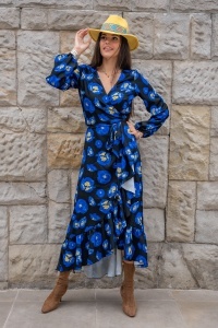 Rochie lunga ANNA - Flori albastre