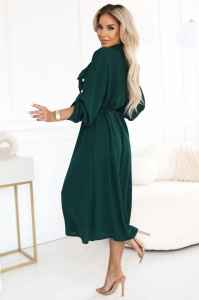 Rochie midi cu nasturi aurii și nodă - verde - Img 2