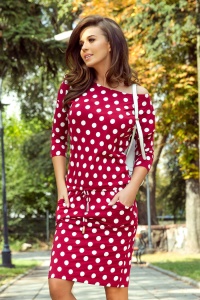 Rochie sport cu legătură și buzunare - VISINIU CU BULINE