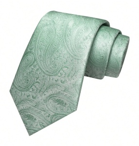 Set cravata barbati 5 piese, model abstract, satin tip matase, cu ac de cravata argintiu, batista, butoni si ac rever, ideal cadou, business si evenimente elegante, culoarea verde deschis - Img 2