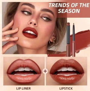 Set Lip kit format din creion de buze si ruj solid, ultrarezistent, culori pigmentate, culoarea 001 - Img 4