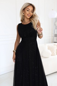 AVELINE Rochie maxi lungă din tul cu sclipici și decolteu rotund - negru - Img 2