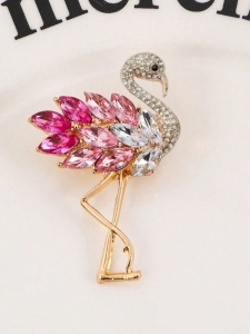 Brosă Flamingo cu strasuri, The Casius, roz și auriu, 5.7 cm - Img 2