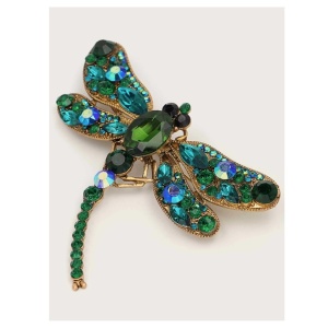 Brosa in forma de libelula, model Dragonfly, cu strasuri, culoarea verde smarald - Img 2