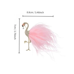 Brosa model Flamingo cu pene si strasuri, 7 x 8.8 cm, culoarea roz si auriu - Img 4