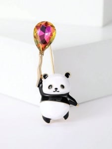Brosa model Panda cu balon, 4.7 x 1.9 cm, culoarea alb si negru - Img 2