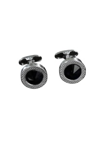 Butoni pentru camasa, design in relief, aspect elegant, dimensiune 1.8x2.8 cm, culoarea negru si argintiu
