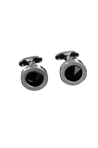 Butoni pentru camasa, design in relief, aspect elegant, dimensiune 1.8x2.8 cm, culoarea negru si argintiu - Img 2