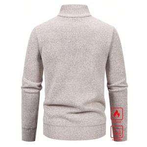 Cardigan pentru barbati captusita cu fermoar cu insertie de material raiat pe umeri, culoarea bej maro - Img 2