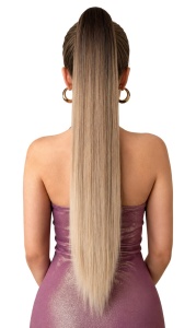 Coada de par extensie ponytail, par drept, cu sistem de prindere tip cleste, 66 cm, multicolor