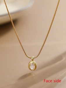 Colier damă din oțel inoxidabil cu pandantiv oval și zirconiu cubic, model elegant - Img 4
