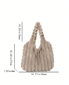 Geanta de umar din blana ecologica, dimensiuni 36 x 27 cm, culoarea bej - Img 3