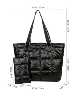 Geanta Shopper matlasata cu portofel, dimensiuni 38x10x36 cm, culoarea negru - Img 3