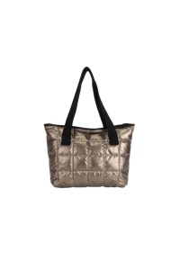 Geanta tote de umar, model matlasat carouri, lungime 42 cm, culoare auriu, The Casius.®