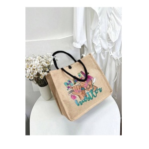 Geanta tote din material de in cu portofel, model Nails Tech, 30 x 34 x 17.5 cm, culoarea bej, culoarea bej - Img 4