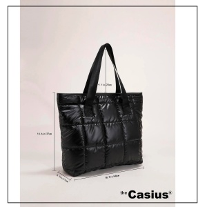 Geanta tote minimalista pentru dama, design matlasat, lungime 47 cm, negru - Img 2