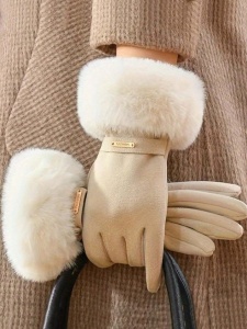 Manusi de dama, functie pentru ecran tactil, material moale, marime universala, culoarea bej