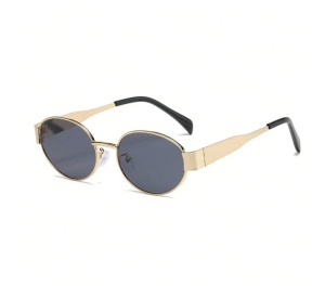 Ochelari de soare retro ovali pentru femei, lentila inchisa la culoare, rama aurie - Img 6