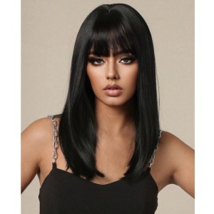 Peruca pentru femei, par drept de lungime medie, 45 cm, culoarea brunet - Img 3