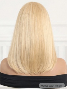 Peruca pentru femei, par lung ondulat, cu breton, imita parul natural, 35.5 cm, culoarea blond deschis, theCasius.® - Img 6