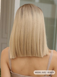 Peruca pentru femei, par lungime medie drept, cu breton, 40 cm, culoarea blond natural - Img 5