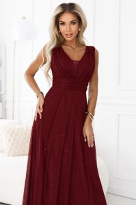 Rochie lungă de seară cu accent de brocart și decolteu adânc - vișiniu - Img 4
