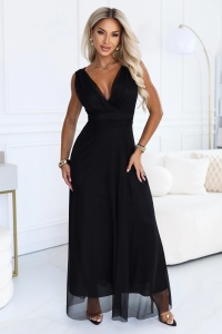 Rochie maxi elegantă cu decolteu petrecut și spatele gol - negru