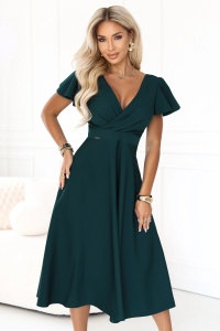 Rochie midi evazată cu decolteu petrecut și mânecă scurtă - verde - Img 3