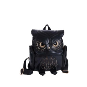 Rucsac model Bufnita cu clapa, material rezistent la apa, dimensiuni 28x21x7 cm, culoarea negru