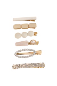 Set 6x agrafa de par cu perle faux si pietre, culoarea alb, theCasius.® - Img 2