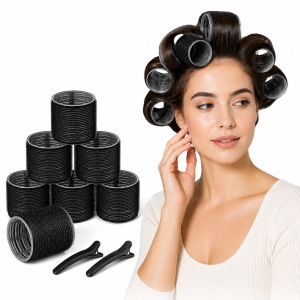 Set Bigudiuri Par Autoadezive cu Cleme, 12 Bucati, Pentru Volum si Bucle Naturale, Fara Caldura, Reutilizabile, Styling Rapid Acasa, Negru