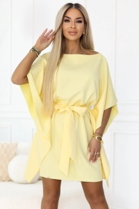 SOFIA Rochie fluture cu legătură în talie - lămâie pastel