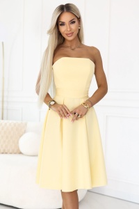 VIVIENNE Rochie midi în cloș cu corset și curea - galben pastel