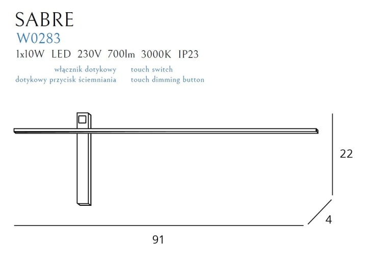 Aplică de perete Sabre 91cm negru - Img 3