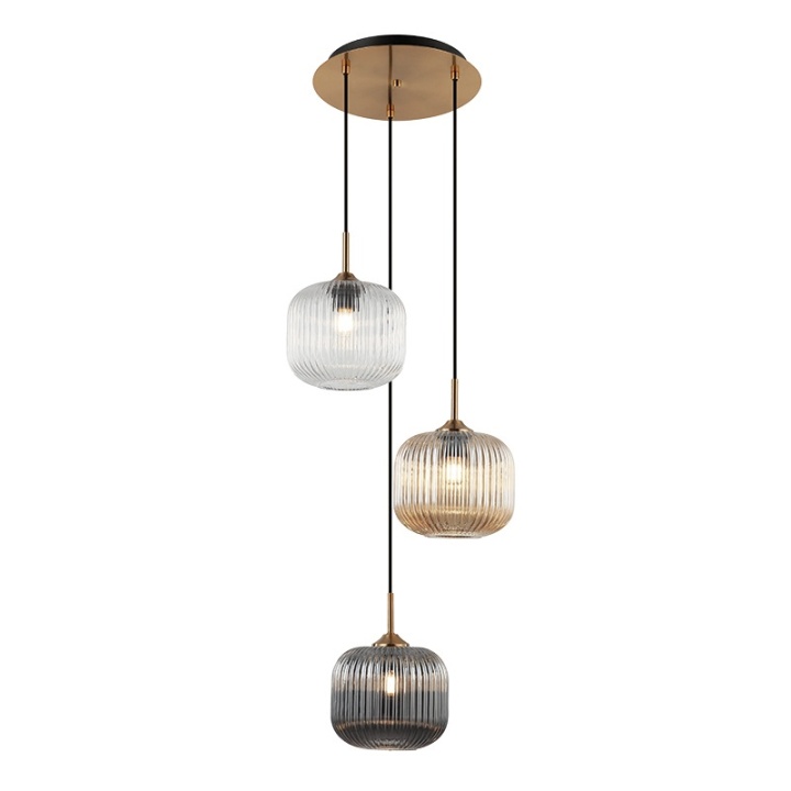 Corp de iluminat suspendat Murano Gioia 3xE27 - Alamă, Transparent - Img 2