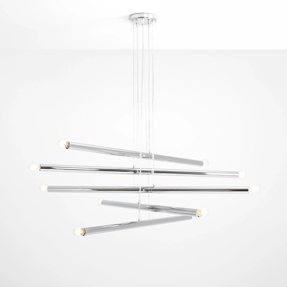 Corp de iluminat suspendat Tubo 100 cm 10xE14 - Crom - Img 2