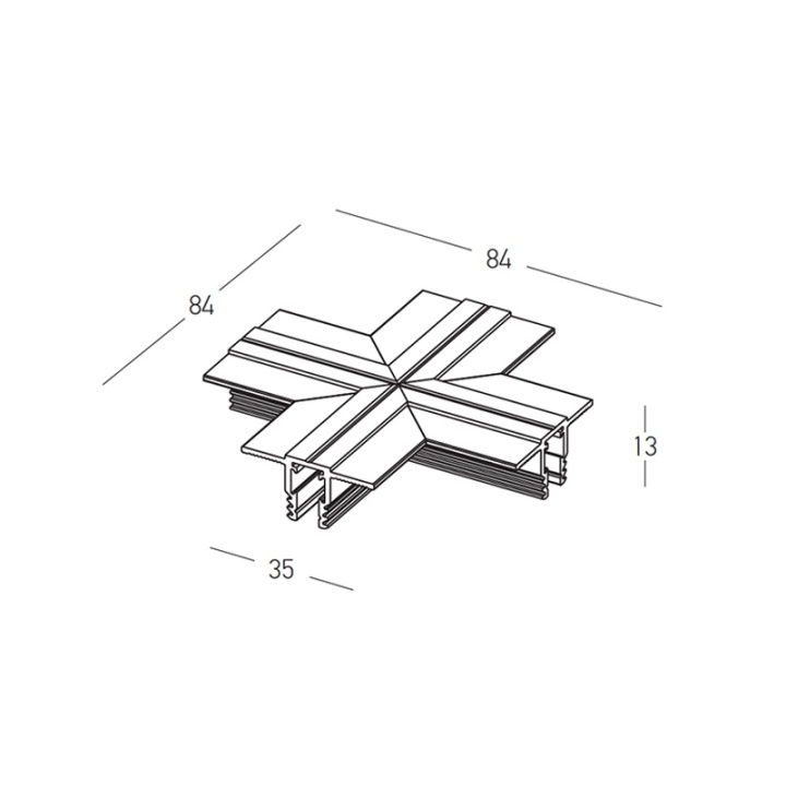 Conector trimless tip 'X' pentru sina magnetica 5mm Minima - Negru mat - Img 3