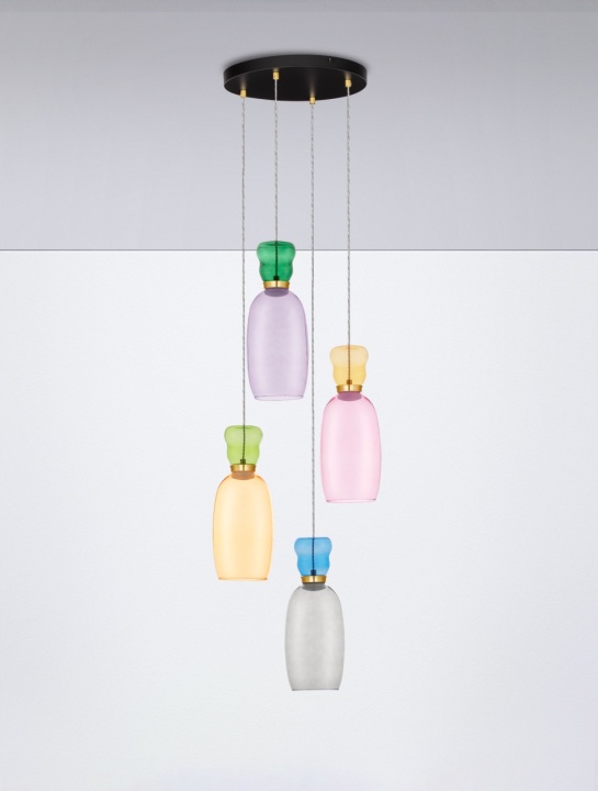 Corp de iluminat suspendat Pluma Glossy Jasper, Purple, Yellow, Pink, Light Green, Light Blue, Smokey / Auriu Ø42 x H 150 cm - Img 3