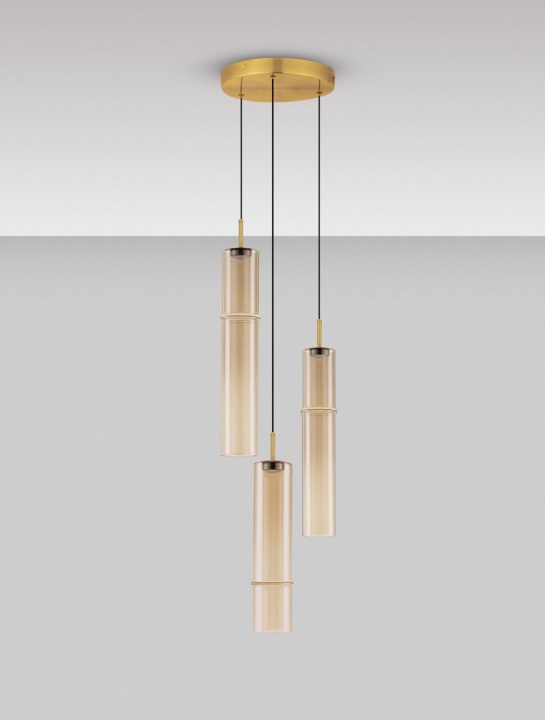 Corp de iluminat suspendat Sano Auriu periat / Auriu / Cognac Ø30 x H 75-200 cm - Img 3