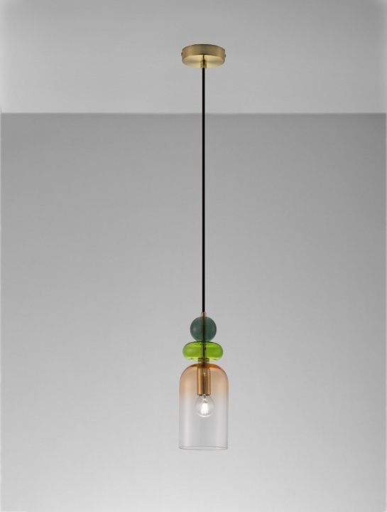 Pendul Murano Glossy Light Green, Dark Green, Orange / Auriu Ø10,8 x H 184 cm - Img 4
