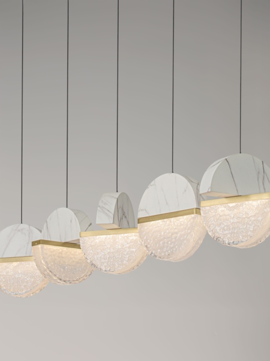 Corp de iluminat suspendat Dorin Alb / Auriu / Alb / Transparent 104 x 16 x 150 cm - Img 3