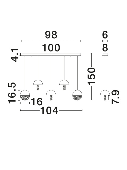 Corp de iluminat suspendat Dorin Alb / Auriu / Alb / Transparent 104 x 16 x 150 cm - Img 5