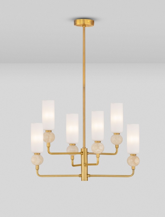 Corp de iluminat suspendat Filomena Opal / Auriu periat / Auriu Ø55 x H 50/80 cm - Img 4