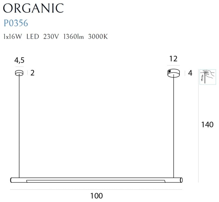 Corp de iluminat suspendat Organic Horizon 100cm auriu - Img 4