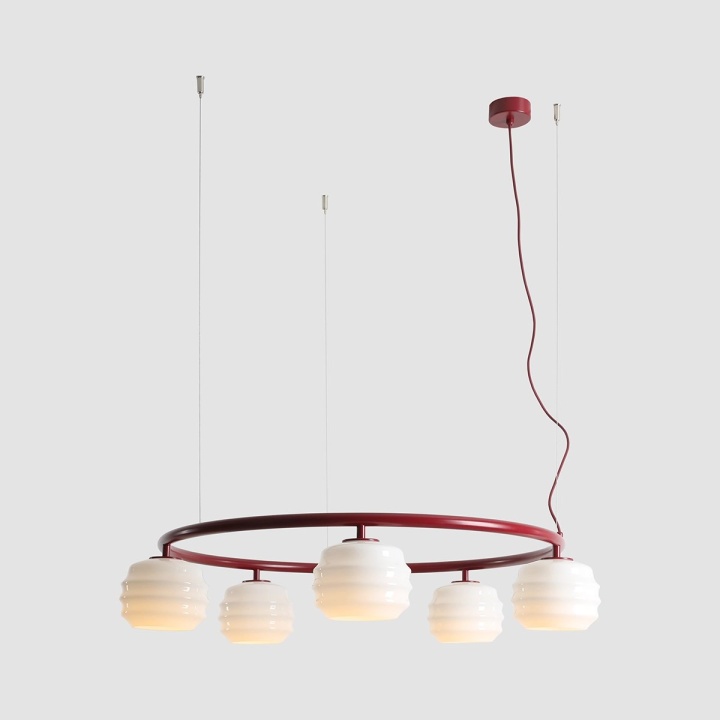 Corp de iluminat suspendat Puff Ring 85 cm 5xE27 - Roșu vin - Img 5