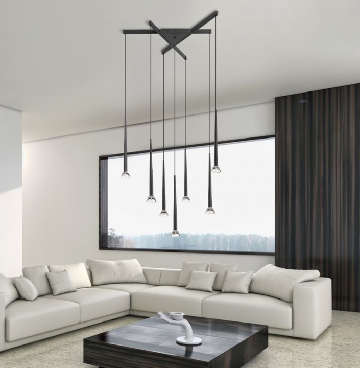 Corp de iluminat suspendat 7 lumini Rina - Negru / Transparent - Img 2