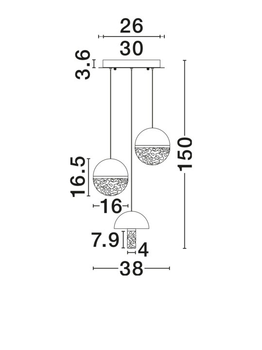 Corp de iluminat suspendat Dorin Alb / Auriu / Alb / Transparent Ø38 x H 150 cm - Img 2
