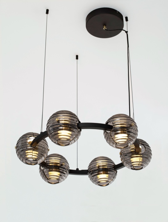 Corp de iluminat suspendat Las Negru / Auriu / Gri Ø63 x H 160 cm - Img 5