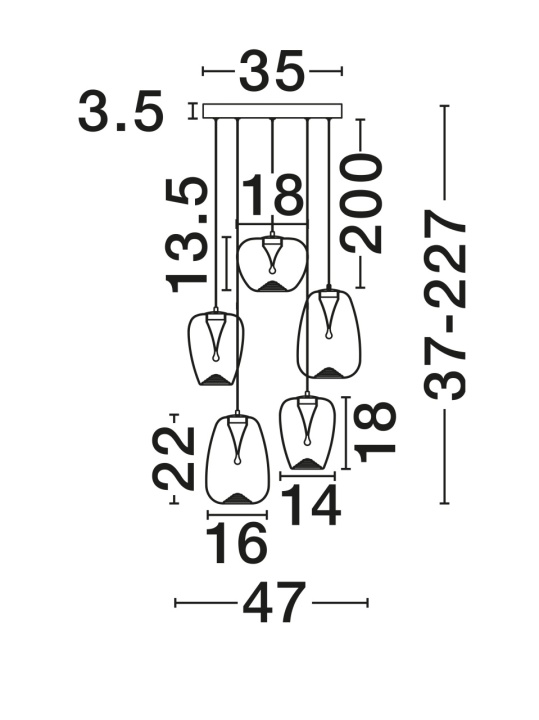 Corp de iluminat suspendat Oblo Gri / Negru Ø47 x H 227 cm - Img 5